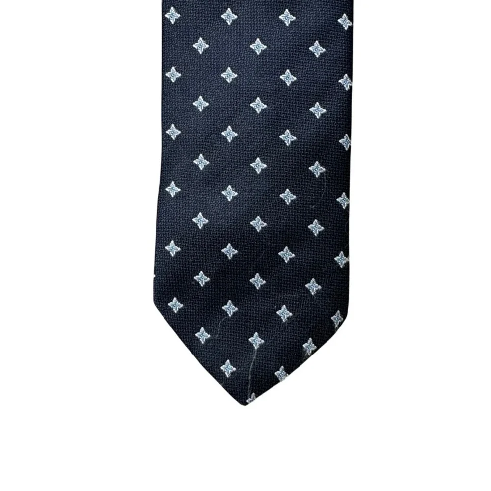 Prince Sirotti Navy Blue Geometric Star Pattern Deluxe Fabric Mens Necktie Tie